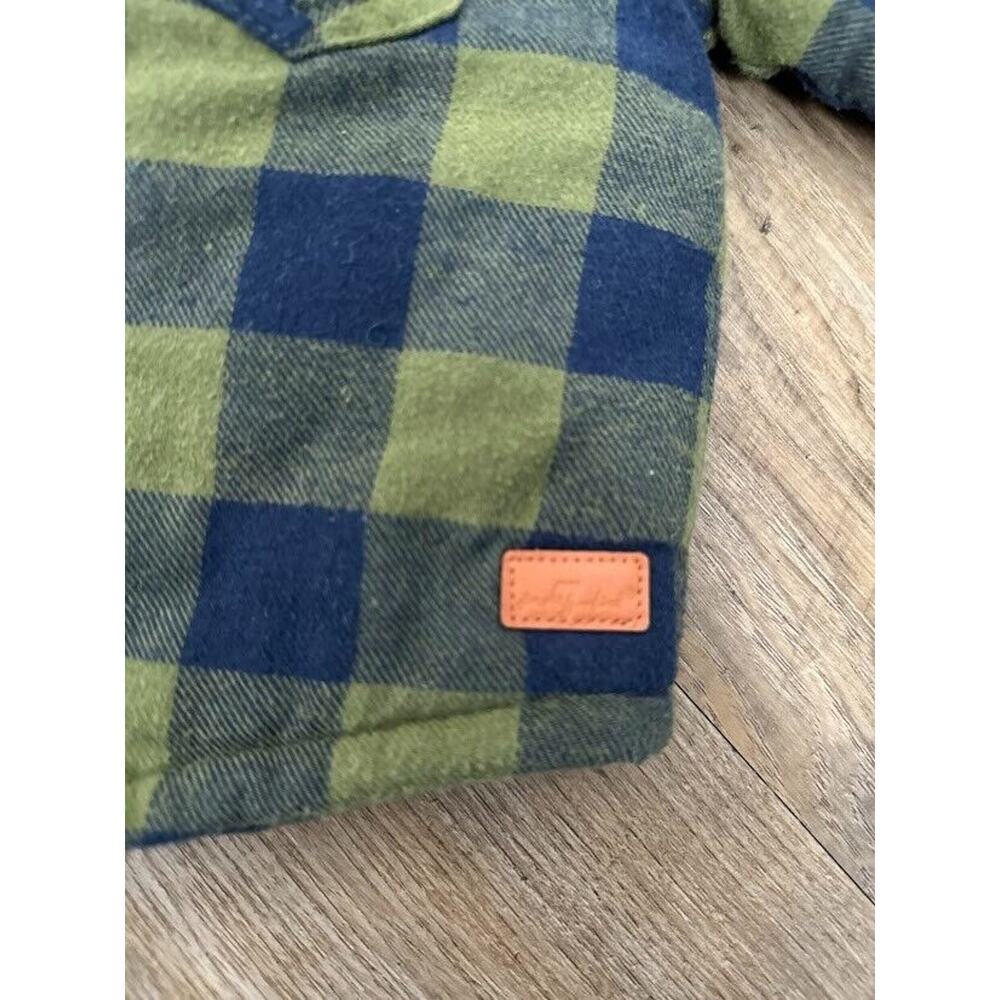 7 For All Mankind Shirt Boys 12 Months Green Blue Plaid Flannel Jacket Shacket - Picture 5 of 8
